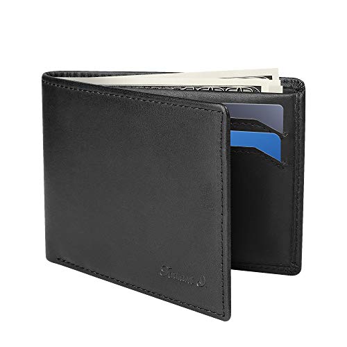 Fadiant I Slim Wallet for Men -Thin Bifold Genuine Leather RFID Blocking Minimalist Stylish Front Pocket Mens Wallets (A. Charcoal black-Pull Tab)