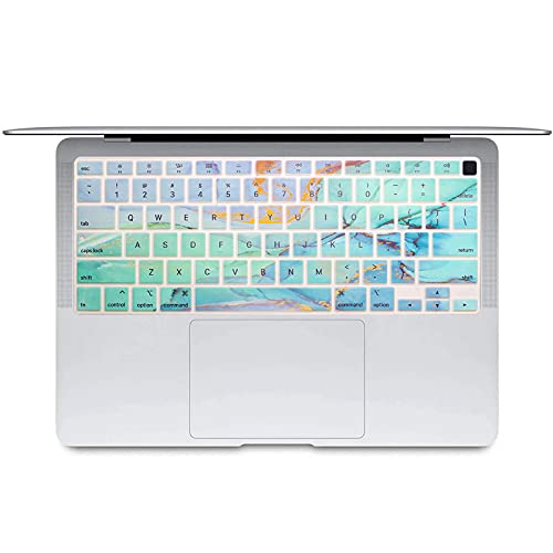 Fancity Keyboard Cover Compatible with MacBook Air 13 inch 2021/2020 M1 A2337/A2179 Soft Silicone Protective Skin Protector for Mac Air 13-inch Touch ID US Layout, Marble Green