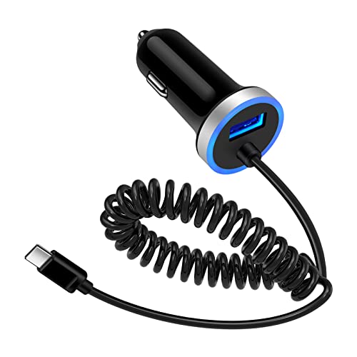 Fast Car Charger with Coiled Cable for Android and Samsung Galaxy