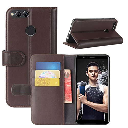 Fettion Leather Wallet Flip Phone Case for Huawei Honor 7X / Huawei Mate SE (Brown)