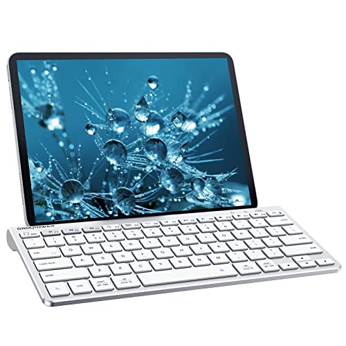 Fintie Gigapower Multi-Device Universal Wireless Bluetooth Keyboard with Foldable Stand for iPad Samsung Surface Tablet Smartphone PC MacBook, iOS, Android, Windows Tablets Phones, Silver
