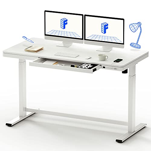 FLEXISPOT 55" White Electric Standing Desk with Drawers