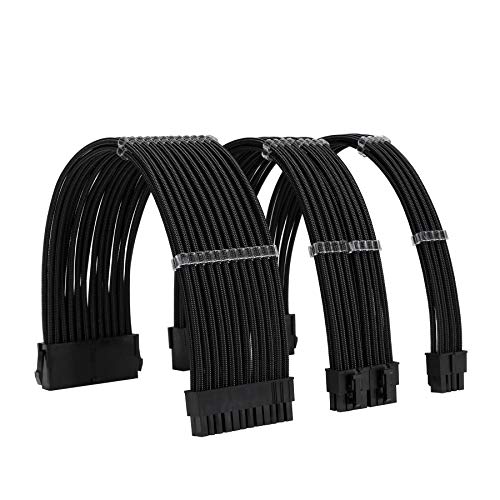 FormulaMod Sleeve Extension Power Supply Cable Kit 18AWG ATX 24P+ EPS 8-P+PCI-E8-P with Combs for PSU to Motherboard/GPU (Black)