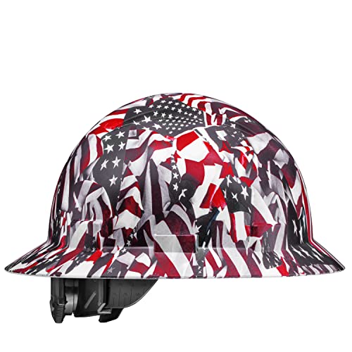 Full Brim Hard Hat, Patriotic American Flag Hard Hats, Construction Work OSHA Safety Hardhats Cascos De Construccion Approved, 6pt Ratchet Suspension, Chinstrap, Men Woman, Hardhat by ACERPAL