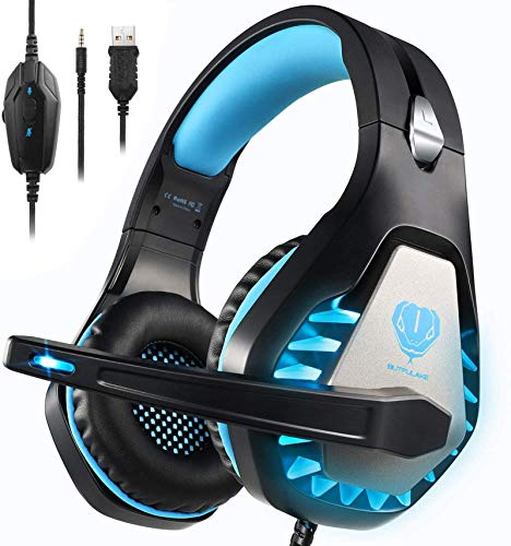 Gaming Headset with Surround Sound, Noise Canceling Mic, LED Light