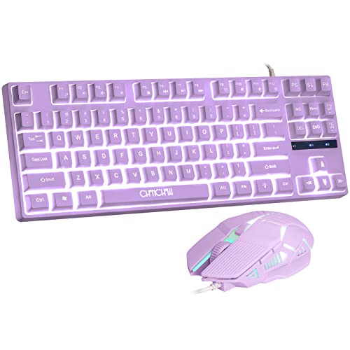 Gaming Keyboard and Mouse Purple Keyboard with White Backlit