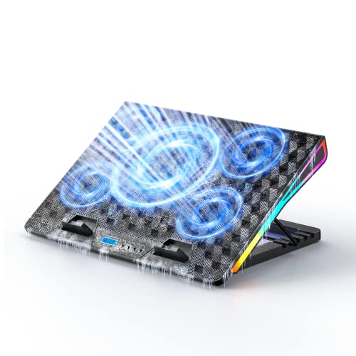 Gaming Laptop Cooling Pad with Adjustable Heights, RGB Lights, and 5 Quiet Fans