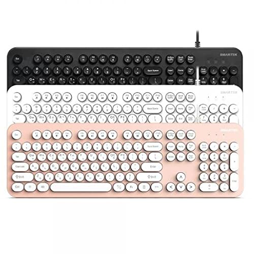 GASHINA STORY Korean/English Keyboard Retro and Simple Design Full Size Keyboard for Desktop, Computer, Notebook, Laptop (Pink)