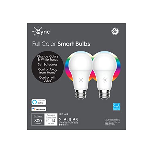 GE Lighting CYNC Smart LED Light Bulbs - Bluetooth Enabled, Full Color, Alexa and Google Assistant Compatible