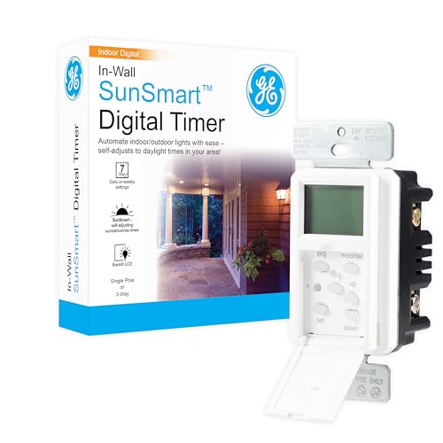 GE SunSmart Digital Timer, Daily ON/OFF, Sunrise/Sunset Presets, White & Almond