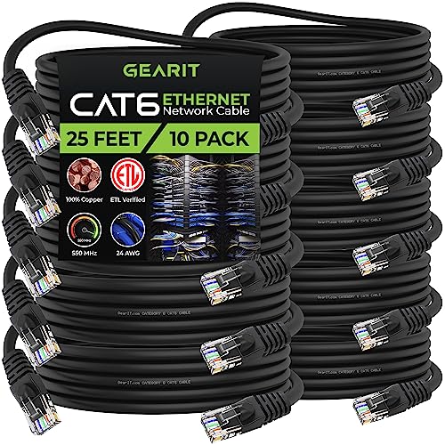 GearIT Cat 6 Ethernet Cable 25 ft (10-Pack)