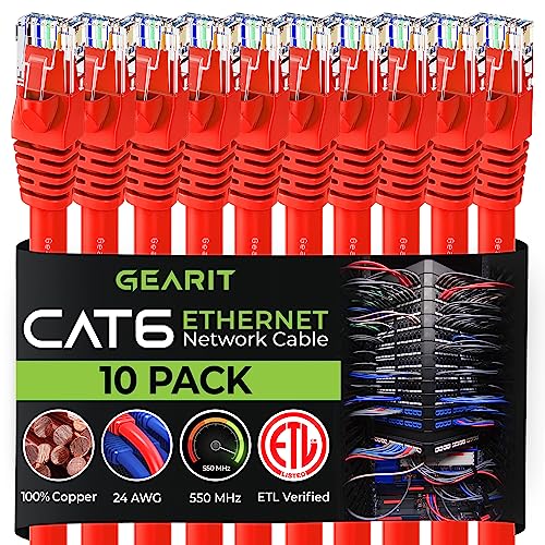 GearIT Cat 6 Ethernet Cable (10-Pack) - Reliable and High-Performance