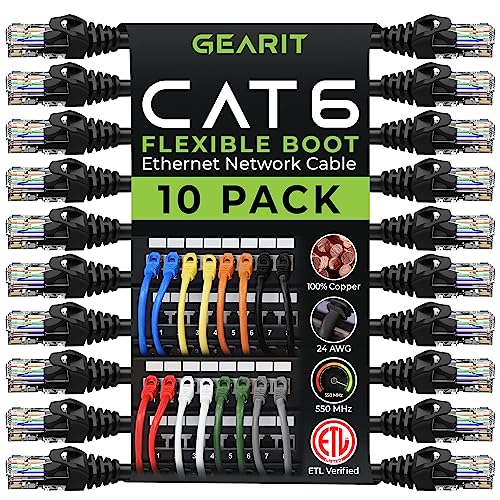 GearIT Cat6 Cable 0.5 ft 6 in - Cat 6 Ethernet Cable, Cat6 Patch Cable,Network Cable, Internet Cable - Black 0.5 Feet