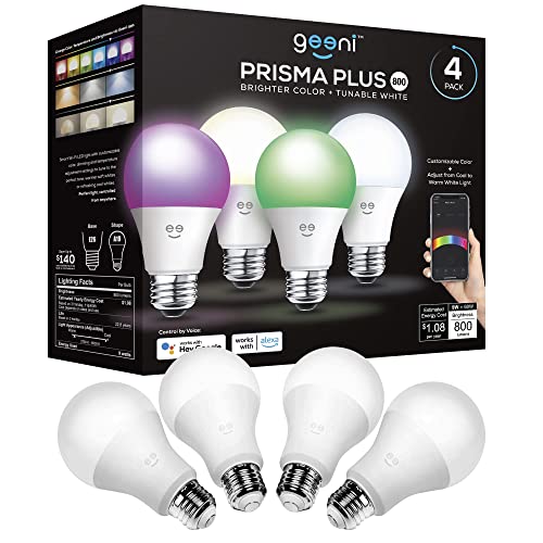 Geeni Prisma Plus 800 WiFi LED Smart Light Bulb (4-Pack)