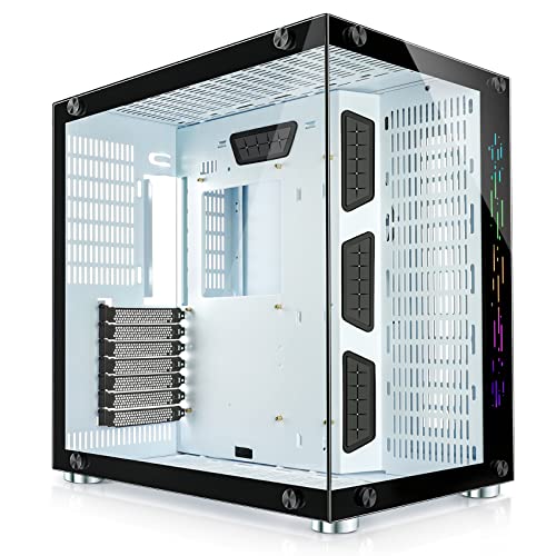 GIM White Gaming PC Case - Powerful Cooling System, Tempered Glass Panels, RGB Strip
