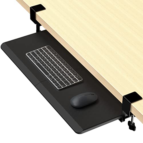 GoldOrcle Large Under Desk Keyboard Tray Slide Out, 25.5” (30” Including Clamps) x 11.8” Pull Out C Clamp on Keyboard Stand Drawer Platform Shelf for Home or Office