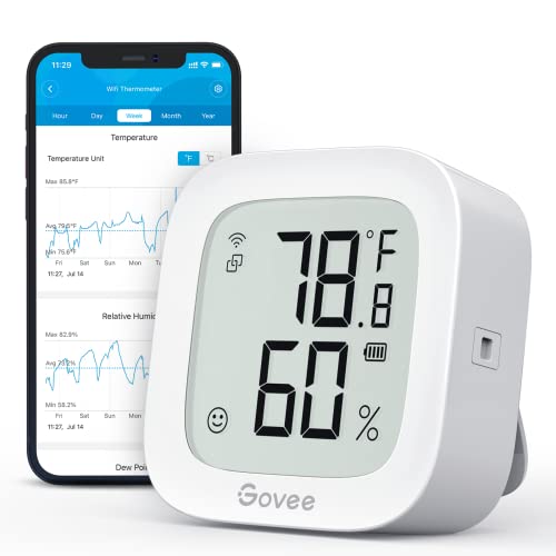 WiFi Temperature Humidity Monitor Wireless Smart Hygrometer Thermometer  with Light Intensity Detection Free APP Alerts & History