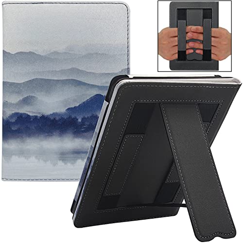 GOVTVA Stand Case for 6" Kindle Paperwhite (Fits 10th Generation 2018 and All Paperwhite Generations Prior to 2018) Cover with Auto Sleep/Wake/Double Hand Strap (Misty Mountains)