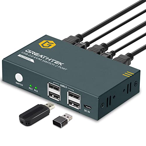 GREATHTEK KVM Switch HDMI - Share 1 Monitor Between 2 Computers with USB Device Sharing