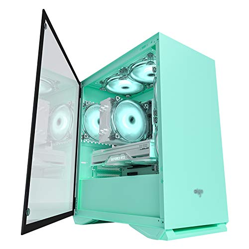 Green Mid-Tower PC Gaming Case with Tempered Glass