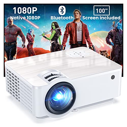 HAPPRUN Projector, 5G WiFi Bluetooth Projector, Native 1080P Portable  Projector with Screen and Bag, Support 4K, Zoom, 300 Outdoor Movie  Projector Compatible with iOS/Android/TV Stick/PS5 