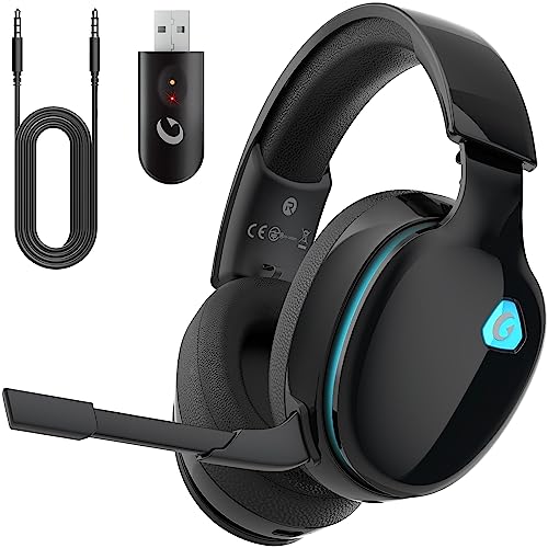 Gvyugke Wireless Gaming Headset 2.4GHz USB for PS5, PS4, PC, Switch, Mac, Bluetooth 5.2 Gaming Headphones with Detachable Microphone for Gamer, Surround Sound, 3.5mm Wired Jack for Xbox Series(Black)