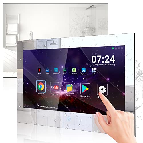 Haocrown 27 Inch Bathroom TV Waterproof Smart Mirror Touchscreen Android 11 Television for Shower, Full HD 1080P 2.4G/5G Wi-Fi Bluetooth ATSC Tuner RAM 8GB ROM 64GB (HG270BM, 2023)