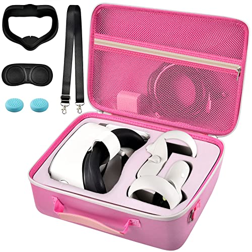Hard Carrying Case for Oculus Quest 2 All-in-One VR Gaming Headset and Touch Controllers - Pink