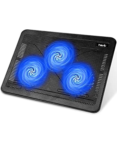 havit HV-F2056 Laptop Cooler Cooling Pad - Slim Portable USB Powered (3 Fans), Black/Blue