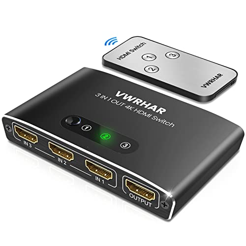 HDMI Switch 4K@60Hz with 3.9FT HDMI Cable, 3 Port HDMI Switcher