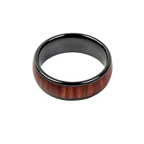hecere Wood Color Inlay Engagement Ring With RFID ID Access Control Card Function Comfortable Ceramics Wedding Band for Men Women(Blank ID wood 21mm)