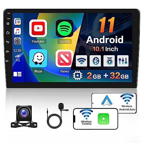 Hikity Double Din Android Car Stereo with Wireless Carplay & Android Auto