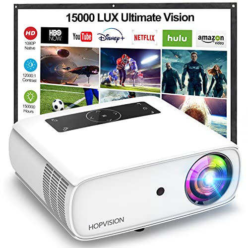 HOPVISION HD Projector, 15000Lux, Full HD 1080P, 4K Support