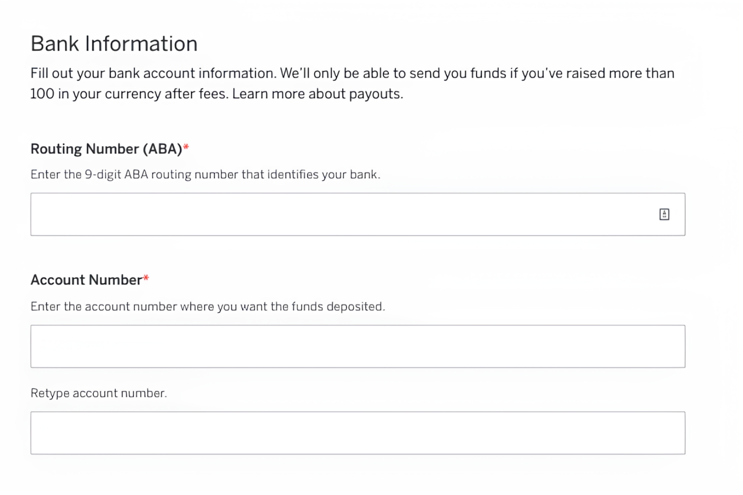 How To Enter Bank Account Information On Indiegogo