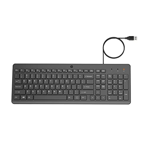 HP 150 Wired Keyboard - Full-Sized, Keyboard with Numeric Keypad - Silent-Touch Chiclet Keyboard - Ergonomic, Comfortable Design - USB Plug-and-Play Connectivity, LED Indicators (664R5AA, Black)