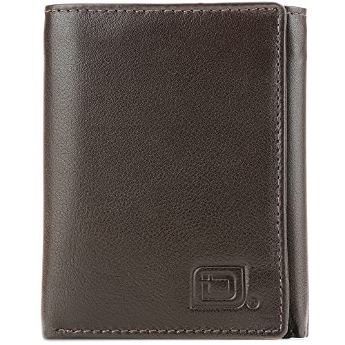 Identity Stronghold RFID Blocking Leather Trifold Wallet for Men - Brown