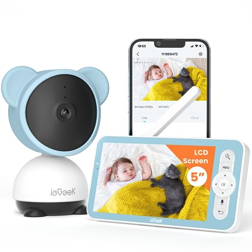 ieGeek Video Baby Monitor with Audio- 5'' 1080P WiFi Baby Camera with Night Vision, Two-Way Talk, Motion & Sound Detection for Kid/Elderly/Pet Monitoring, Plug & Play, APP and Screen