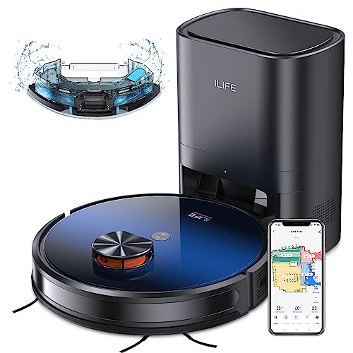 ILIFE Robot Vacuum Self Emptying, Robot Vacuum and Mop Combo with Lidar Navigation, 3000Pa Suction, Empties Itself for 60 Days, Smart Mapping, Wi-Fi & Alexa, for Pet Hair Carpet Hard Floor, T10s