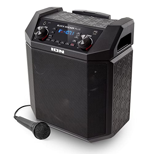 ION Block Rocker Plus - 100W Bluetooth Outdoor Speaker with Rechargeable Battery, Karaoke Microphone, Radio, Wheels, Telescopic Handle & USB Charging