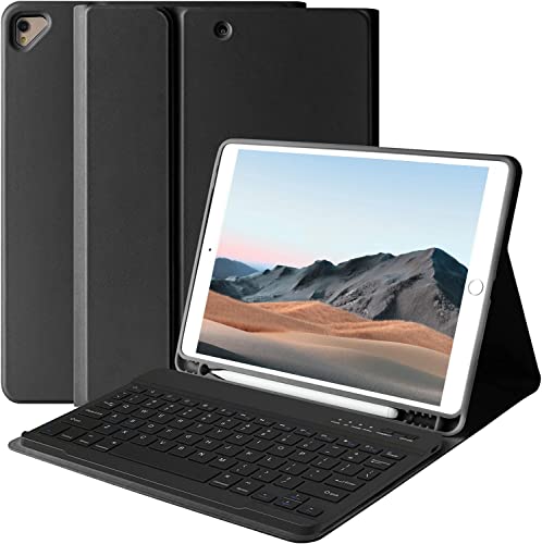 iPad Keyboard Case with Pencil Holder and Wireless Detachable Keyboard