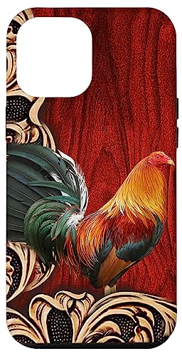 iPhone 14 Pro Max Floral Rooster Wood PC Case