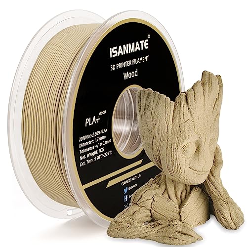 iSANMATE Wood Filament 1.75mm, PLA+ Wood Filament 1.75mm, 3D Printer Filament 1kg/Spool (Update 30% Real Wood Fiber)