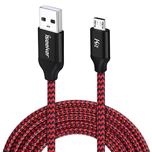 iSeekerKit Android Charging Cable, 15ft PS4 Controller Charger Cable, Durable Micro USB 2.0 Charging Cord Wire Compatible for Samsung Galaxy S7 Edge/S6/Note5,Sony,LG,Moto,HTC,Smartphones (Red)