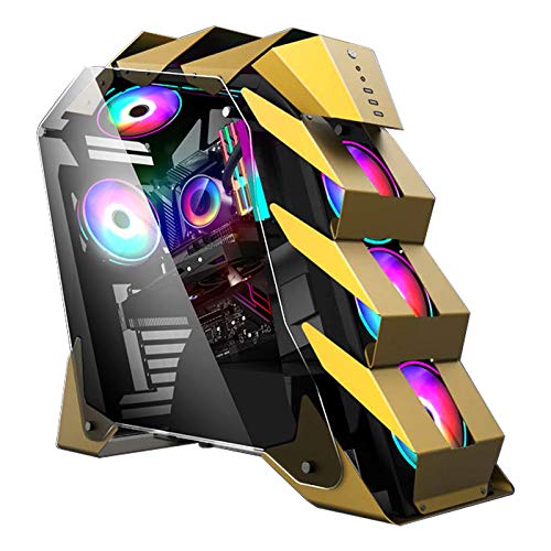 JF-TVQJ Computer Case - Yellow Gaming PC Case with RGB and Tempered Glass