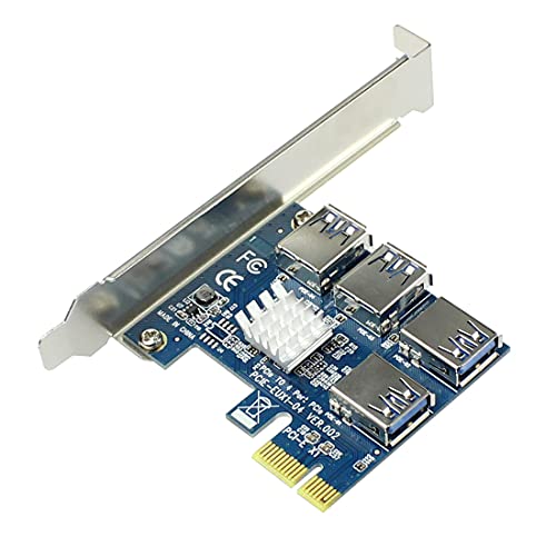 JMT PCI-E 1x to 16x Riser Card PCI-Express 1 to 4 Slot PCIe USB3.0 Splitter 1 to 4 Adapter GPU Riser Card for BTC Bitcoin Miner Mining (PCIE 1 to 4USB Card Blue)