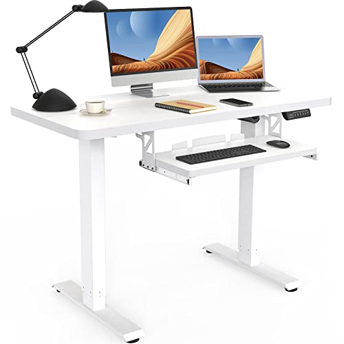 JOY worker Electric Standing Desk with Keyboard Tray - Height Adjustable Workstation for Home Office