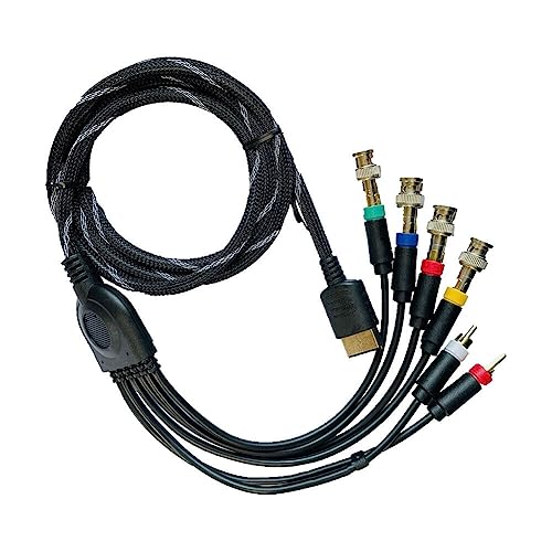 Junsi Dreamcast RGBS Component Cable, DC RGB RGBs Component Cable 1.8m Video Audio Cord with 4 BNC Heads Compatible with Sega Dreamcast Console, CRT Monitor