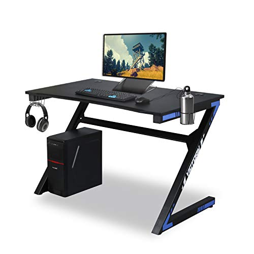 Kazila Gaming Desk Computer Table for Home Office Sturdy Desk with Cup Holder, Headphone Hook Gamer Workstation Laptop PC Desk,Blue
