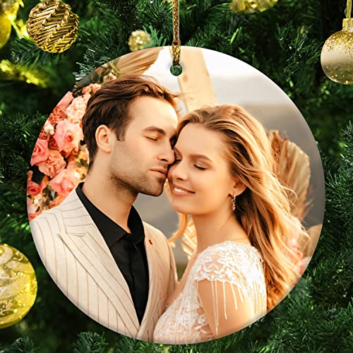 KEAECIZ Personalized Christmas Tree Ceramic Hanging,Custom Photo Christmas Ornaments Family Pendant Holiday Decoration Ball Wedding Party,Add Your Picture (Round)