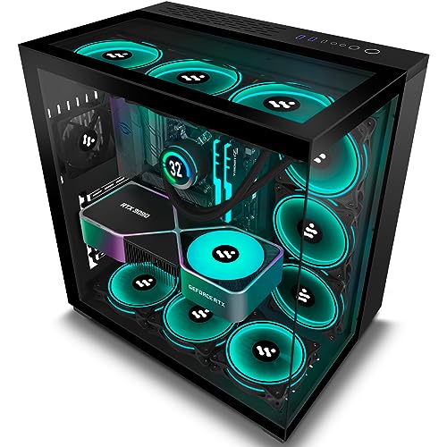KEDIERS PC Case 7 PWM Cases Fans, ARGB Mid Tower ATX Gaming Computer Case with 3*Tempered Glass, Type-C, USB3.0 * 2, Black, W01